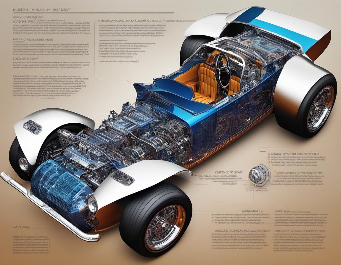 Muscle Car Inner Machinery Blueprint in 3D