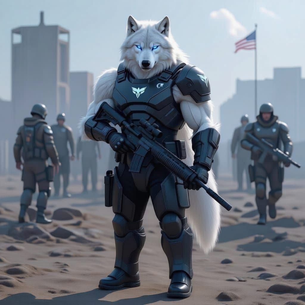 Wolf Space Marine in Black Power Armor with Rifle