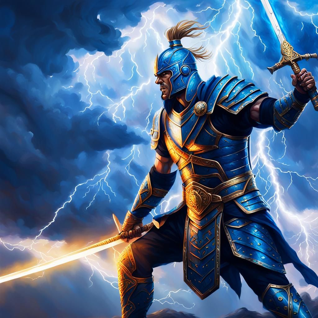 Epic Fantasy Warrior with Lightning Sword