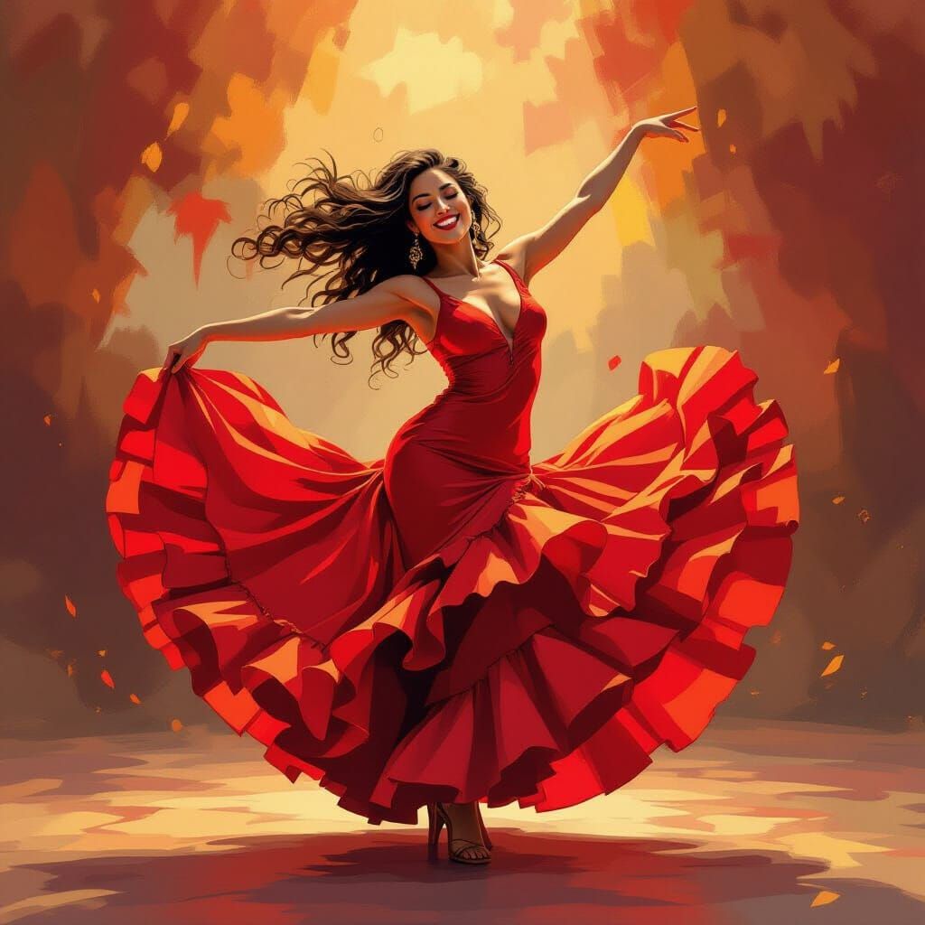 Flamenco Dancer in Joyful Swirl of Color