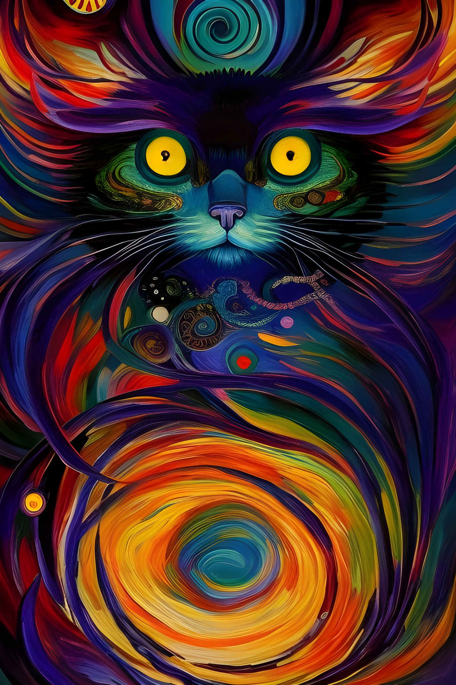 Eldritch Nine-Tailed Cat Portrait in Abstract Style