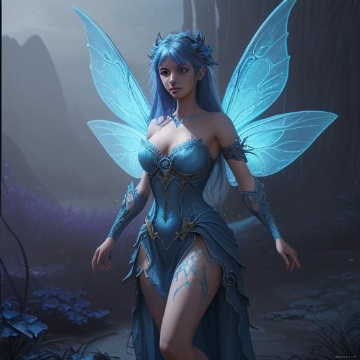 Beautiful Blue Fairy: Detailed Fantasy Concept Art