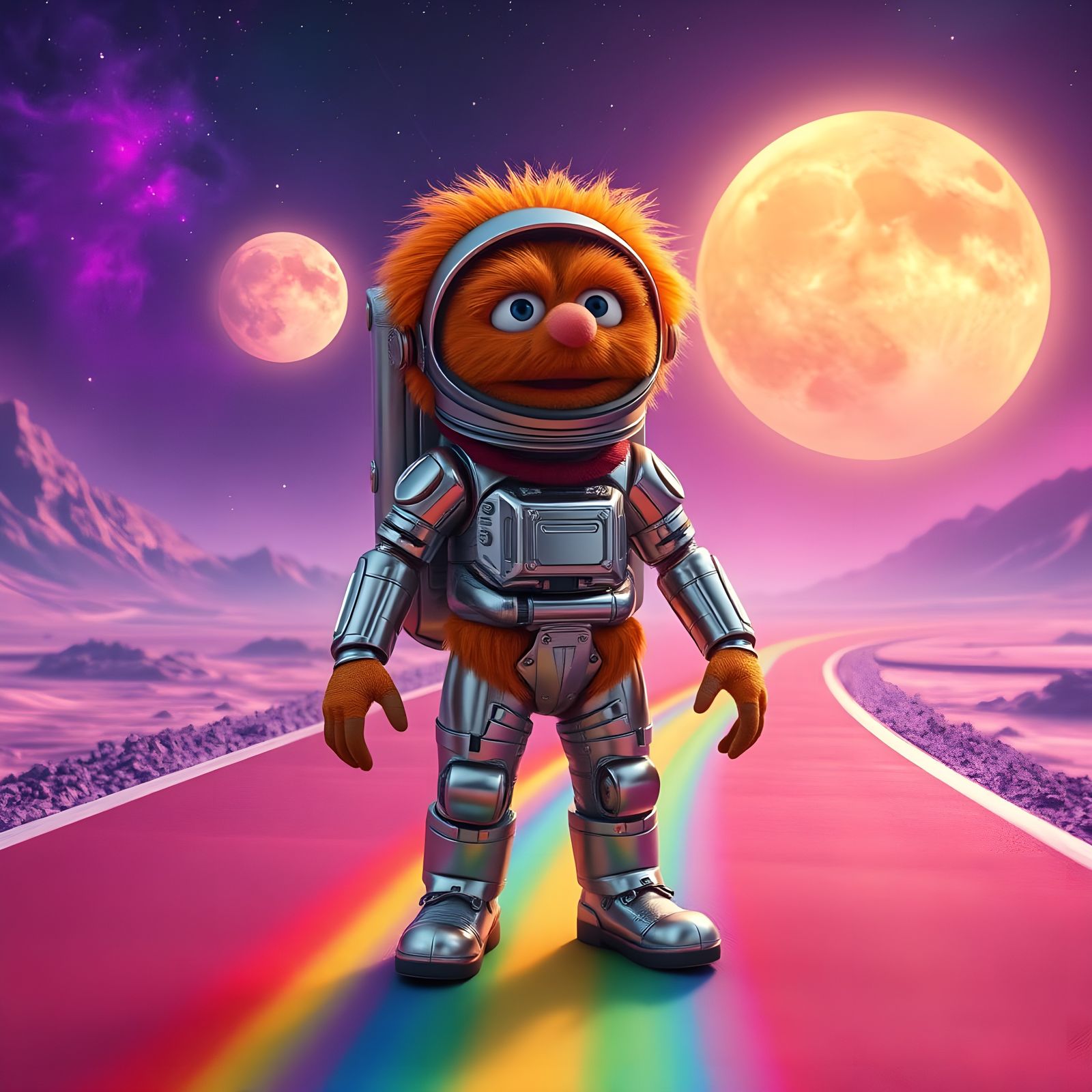 Muppet-Alien Astronaut on Rainbow Road: Fantasy Concept Art