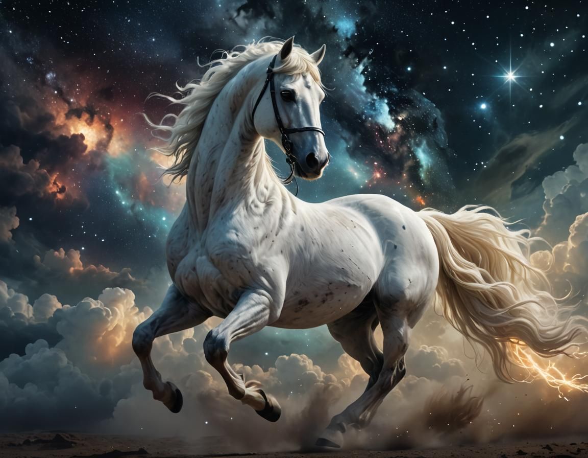 Christ Rides White Horse in Sci-Fi Nebula