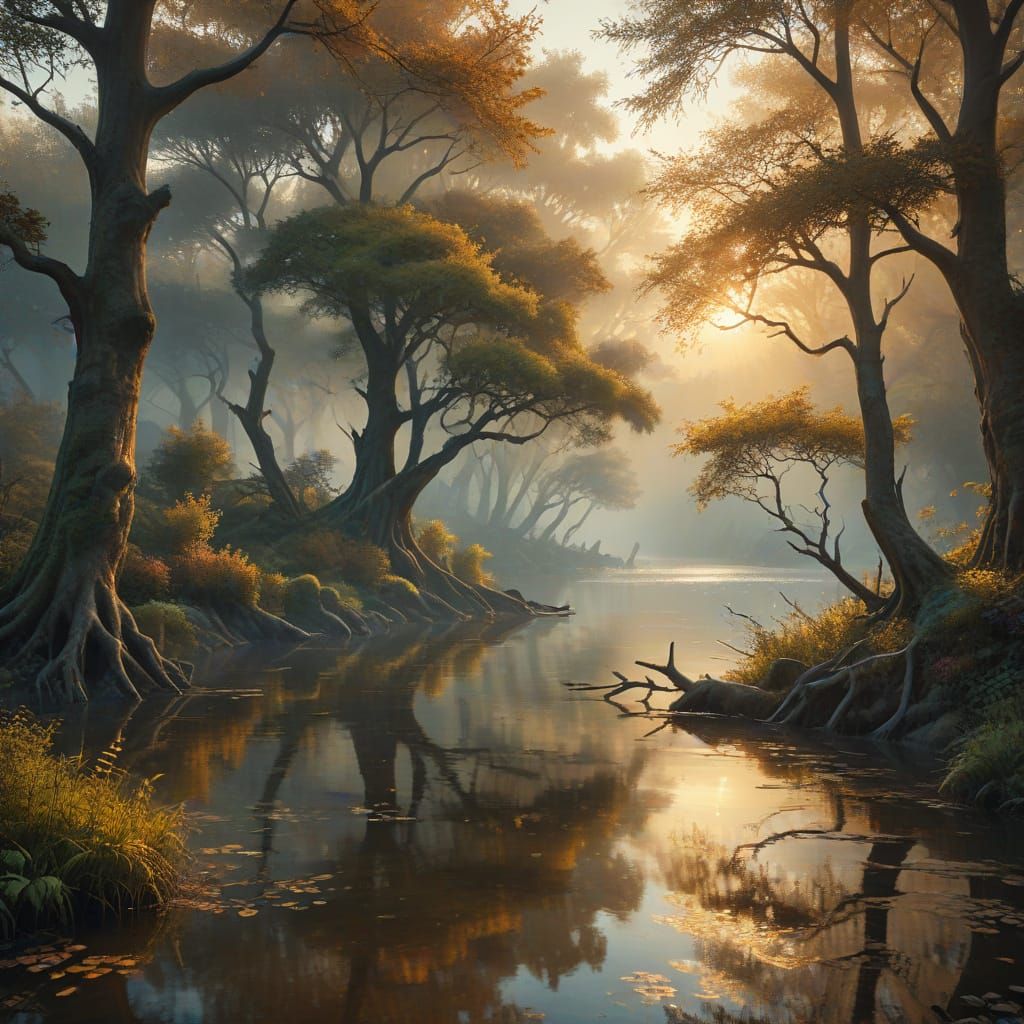 Dreamlike Nature Scene in Vibrant Surrealist Style