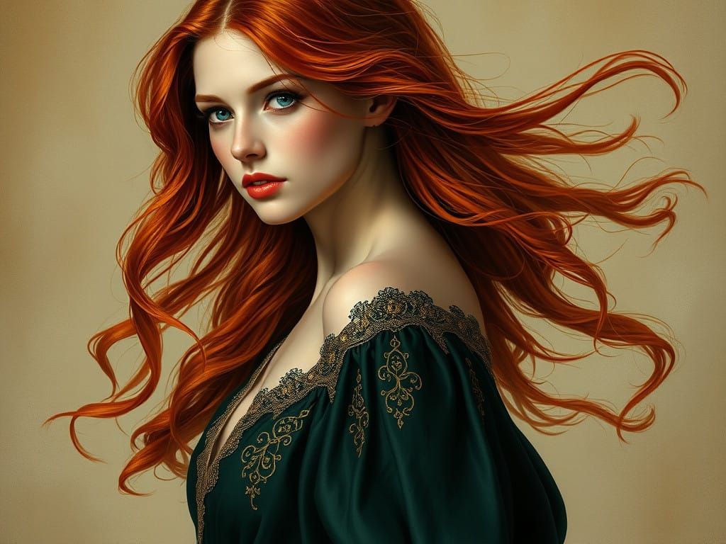 Ethereal Redhead in Pre-Raphaelite Splendor