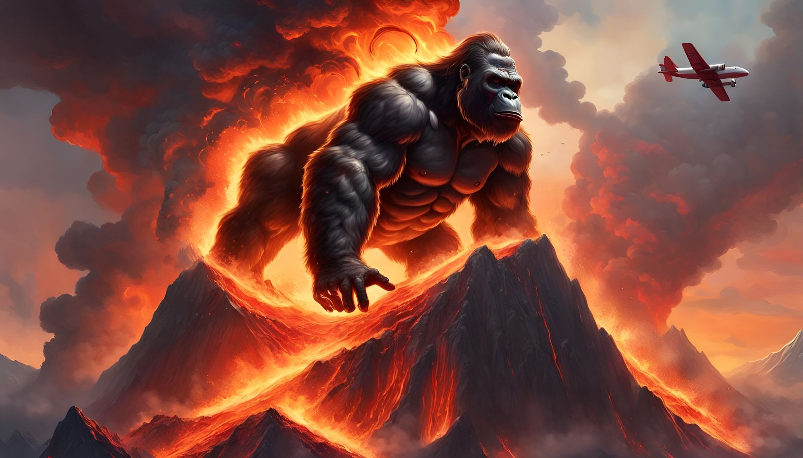 King Kong on Volcano: Hyperdetailed Digital Art