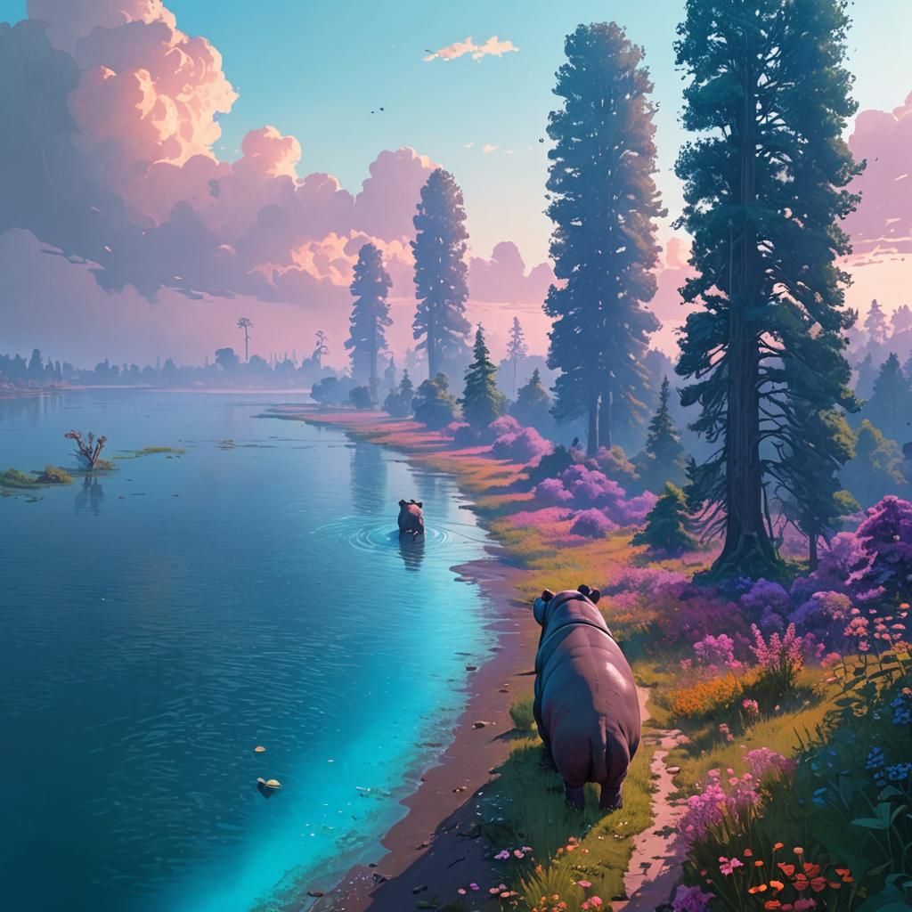 Hippo in Lush Meadow, Concept Art