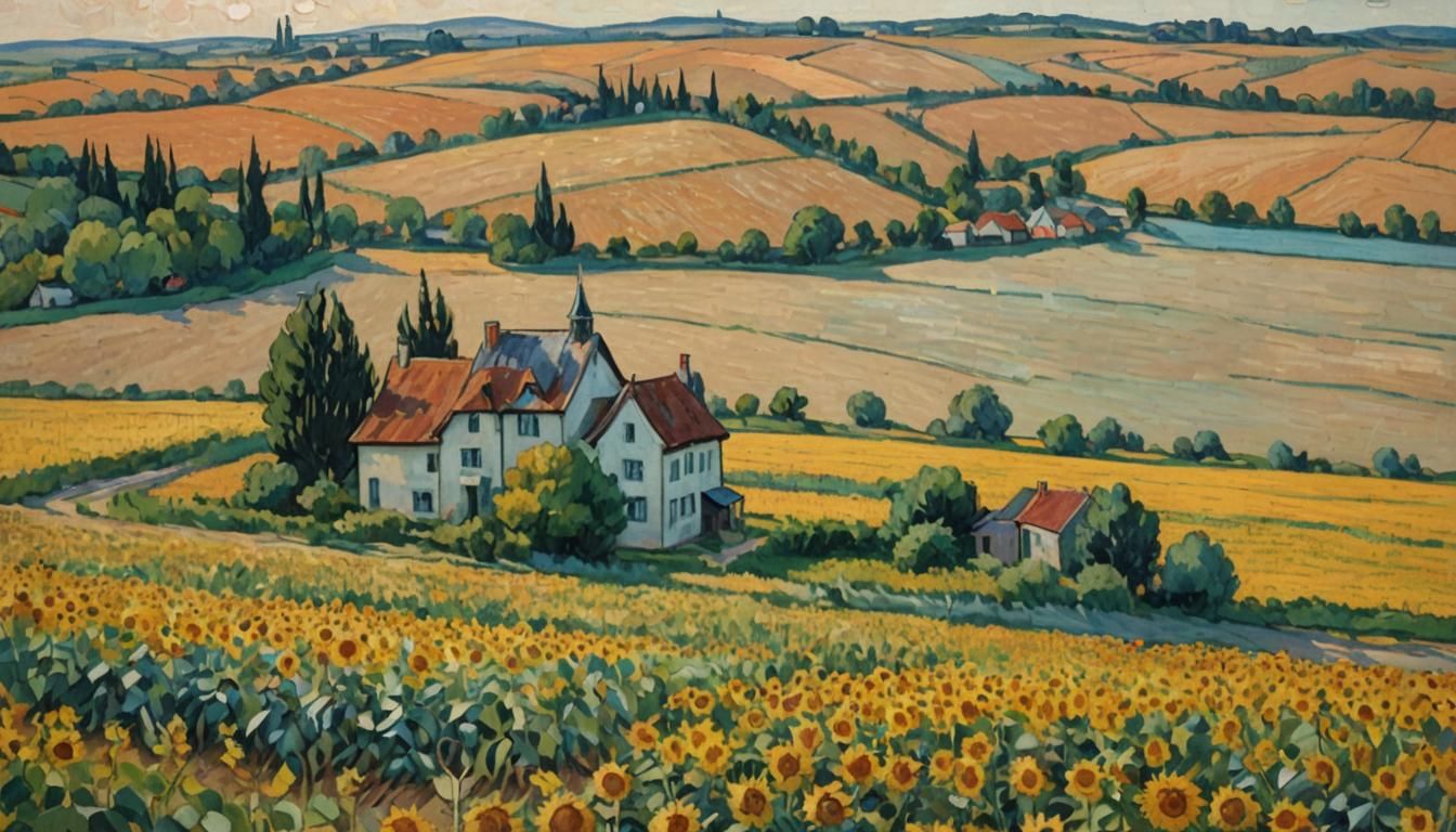 Impressionist Sunflower Field Landscape in Oil Paint