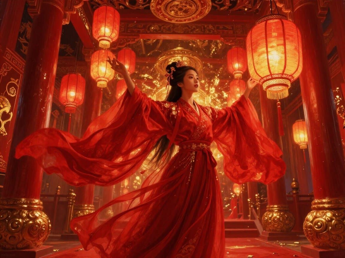 Radiant East Asian Celebration in Vibrant Digital Painting