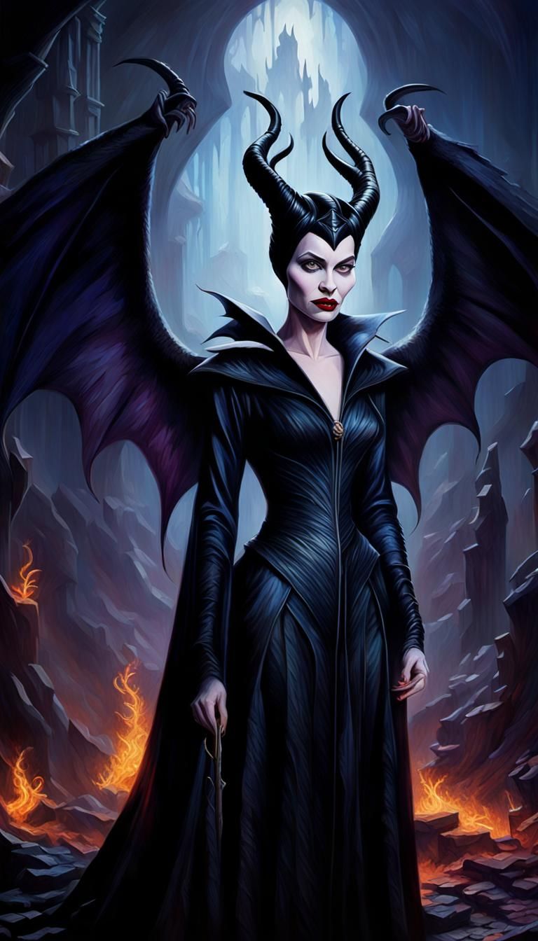 Menacing Maleficent Portrait in Hyperrealistic Oil Painting