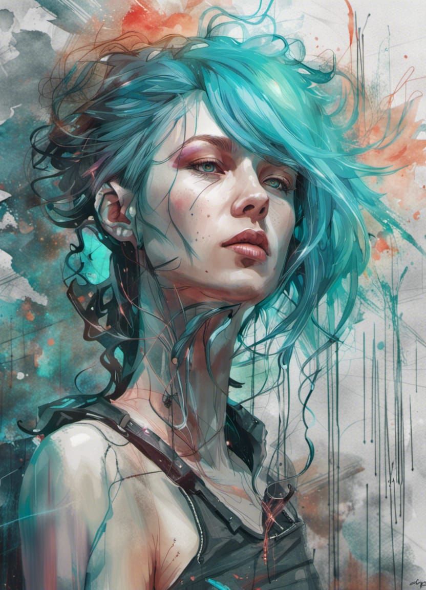 Dreamlike Cyberpunk Girl with Cyan Hair