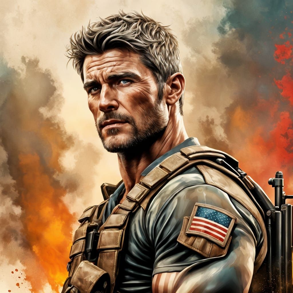 Hyperrealistic Mercenary Soldier Portrait with Dramatic Ligh...