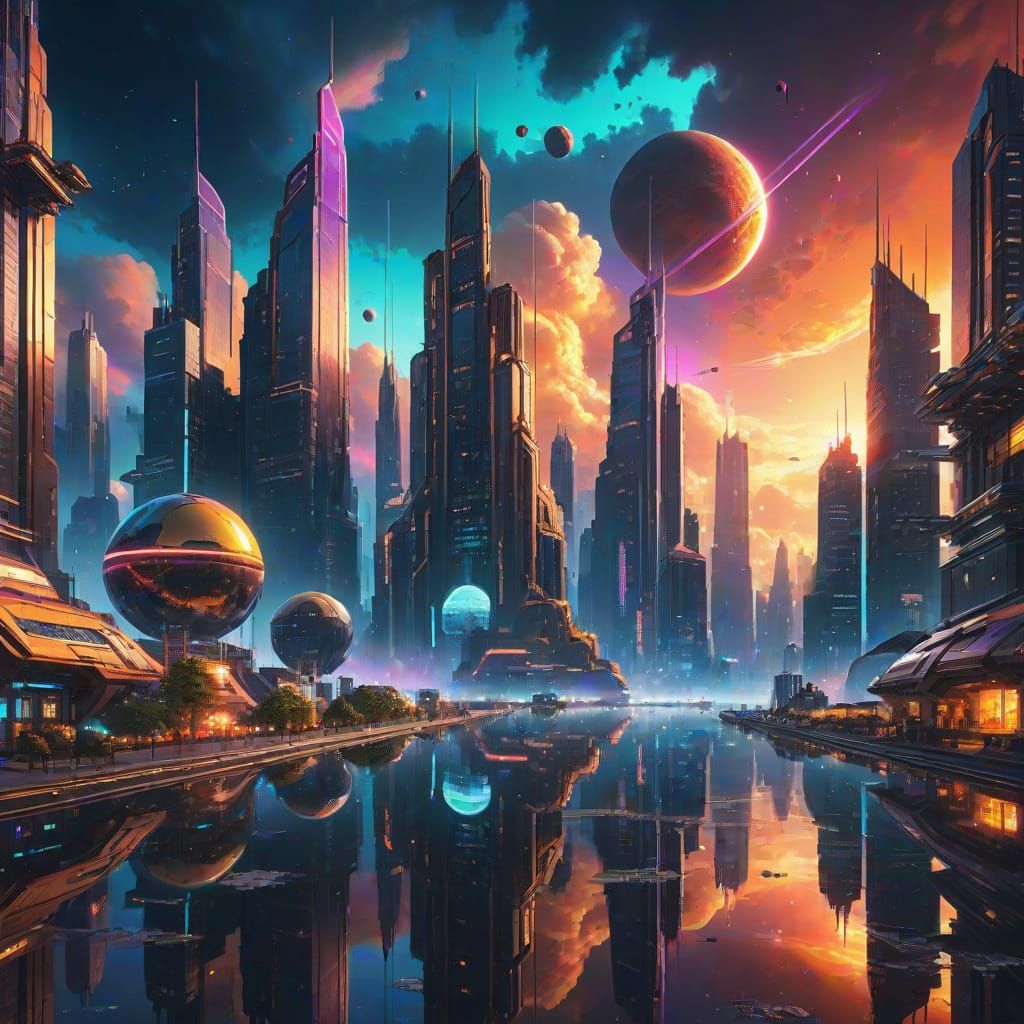 Cityscape in Space: Sci-Fi Digital Painting