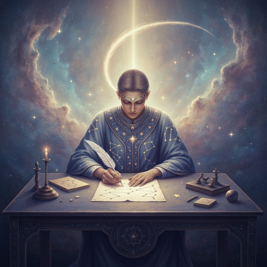 Celestial Calligrapher Inscribing Constellations: Matte Pain...