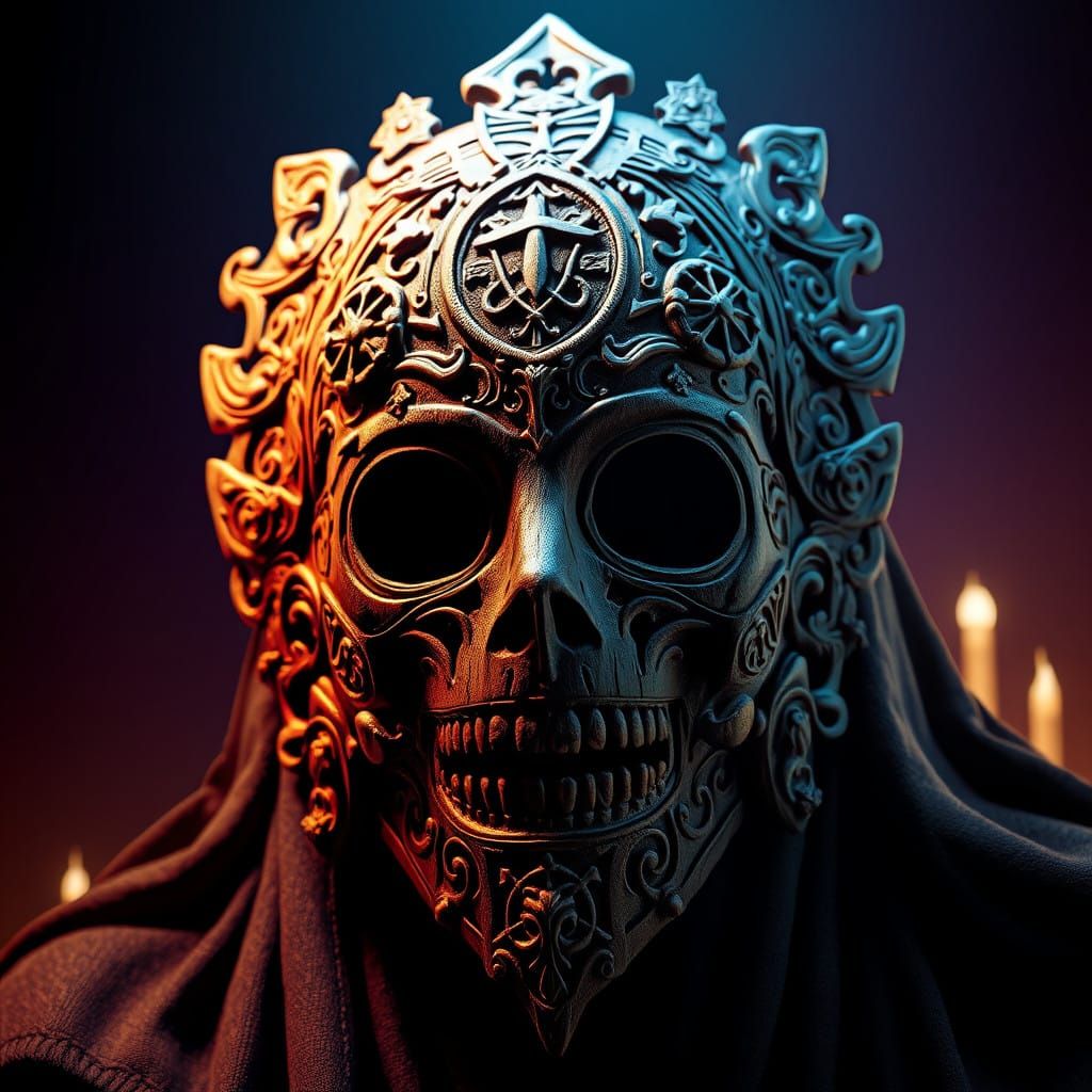 Intricately Carved Wooden Death Mask of Joan of Arc in Fanta...