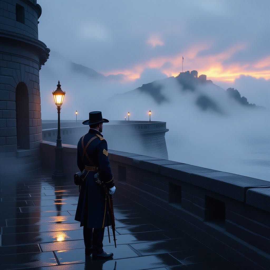 Union Soldier on Foggy Night at Fort Point