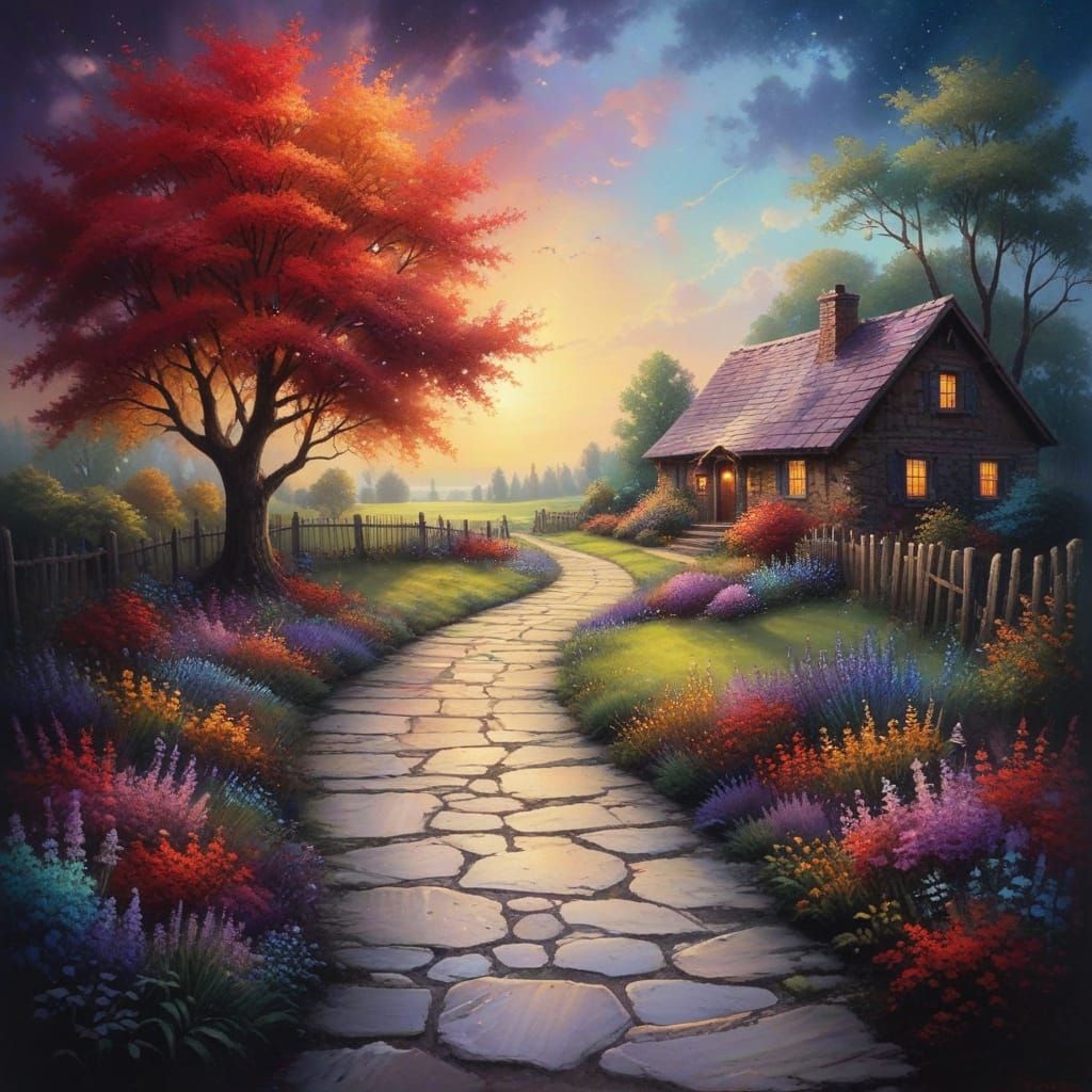 Whimsical Countryside Homestead in Vibrant Colors