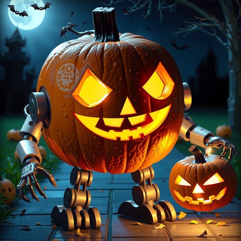 Evil Robot Jack-o'-Lantern Trick-or-Treating