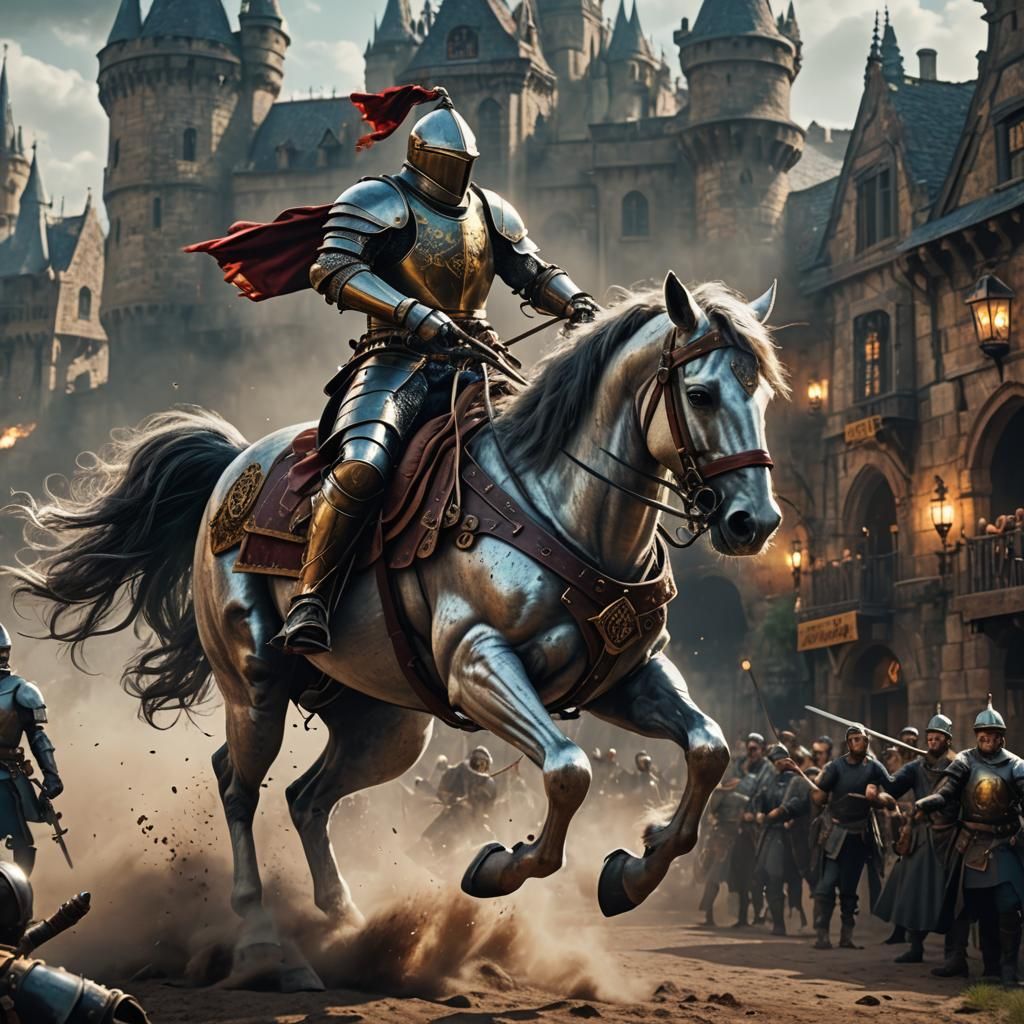 Medieval Knight Jousting on Spectral Steampunk Horse