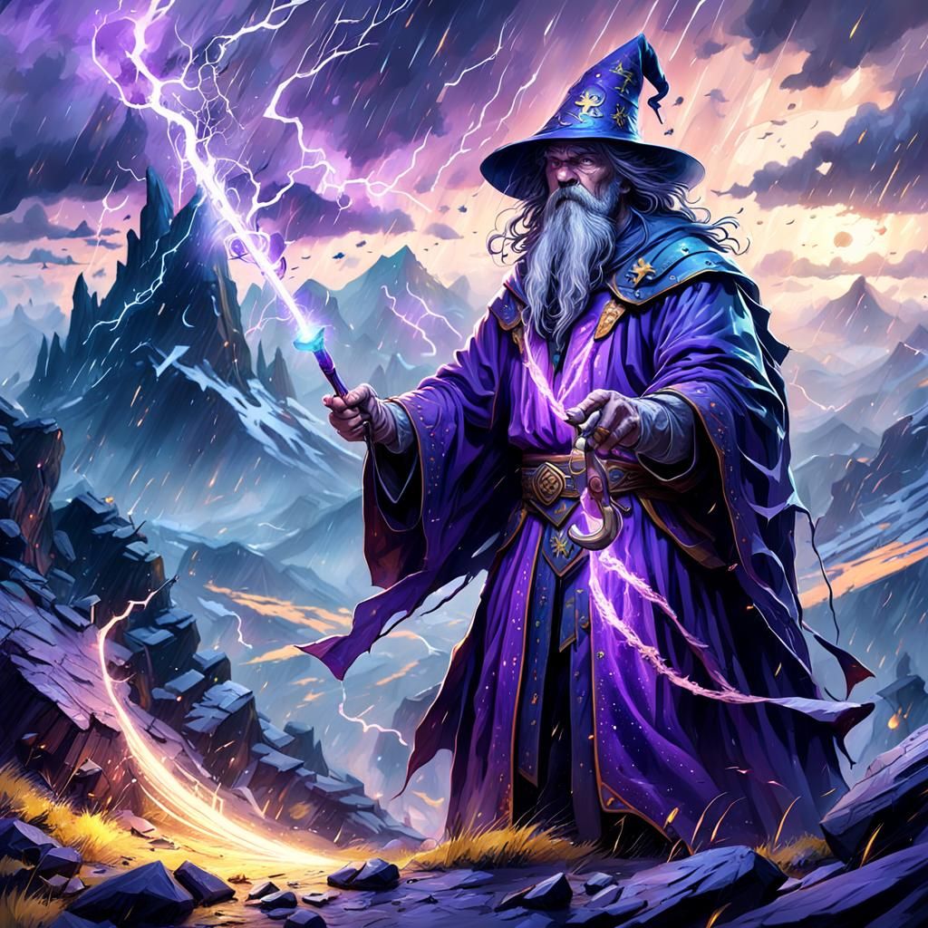 Wizard Battle on Mountaintop: Dark Fantasy Art