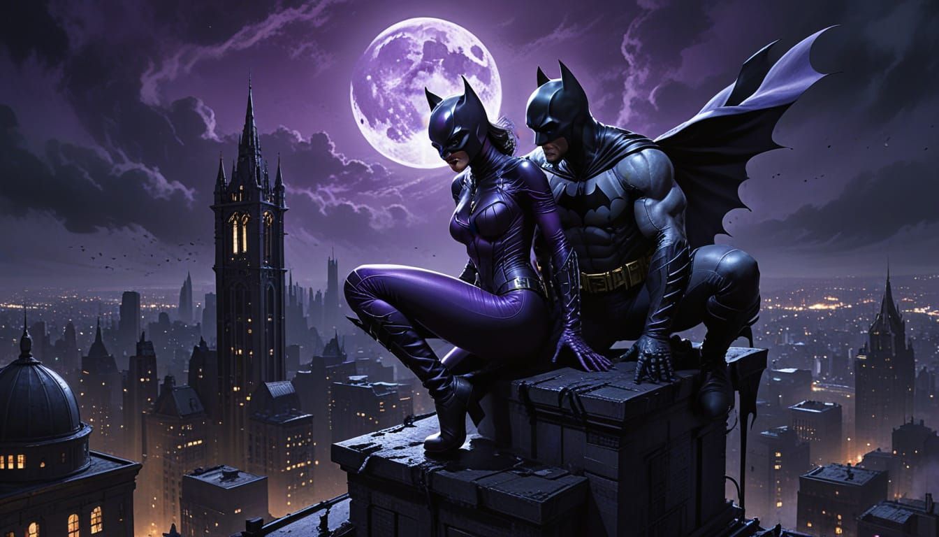 Batman and Catwoman Share a Tense Moment on a Gotham City Ro...