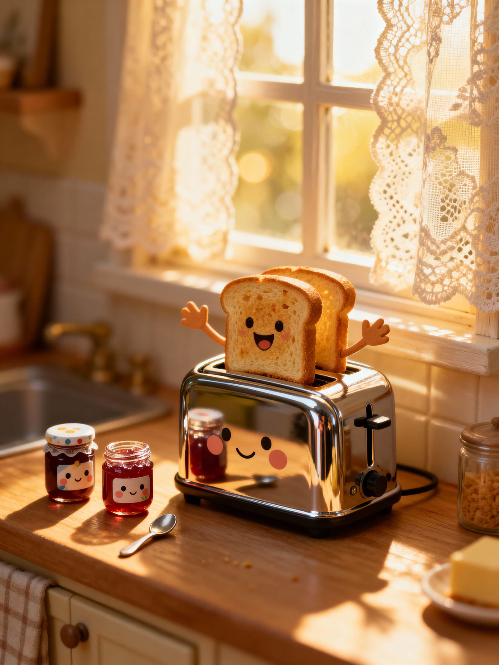 Smiling Toaster Diorama in Vintage Kitchen