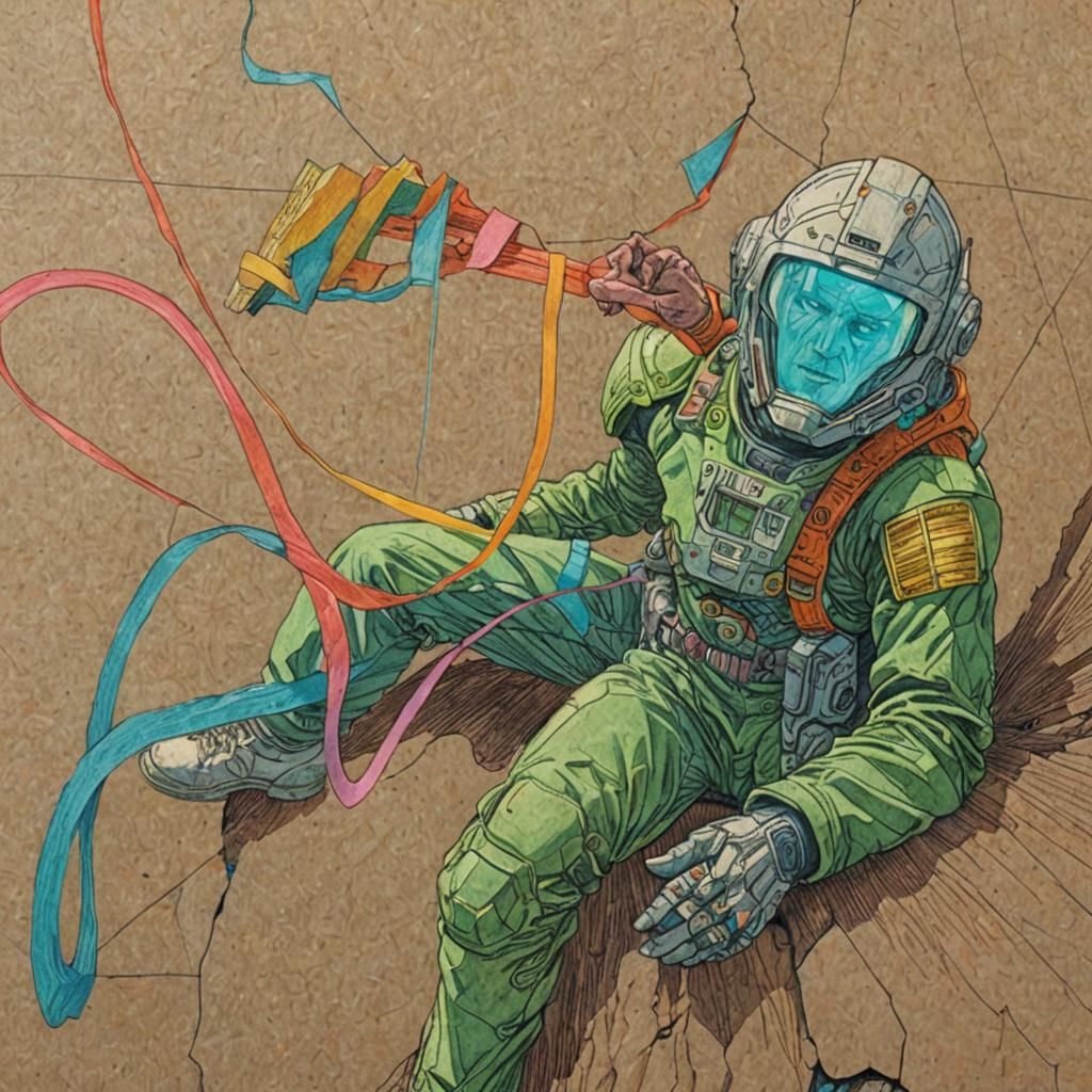 Figures on Torn Paper in Moebius Style