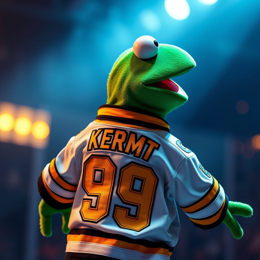 Muppet Kermit in Boston Bruins Jersey