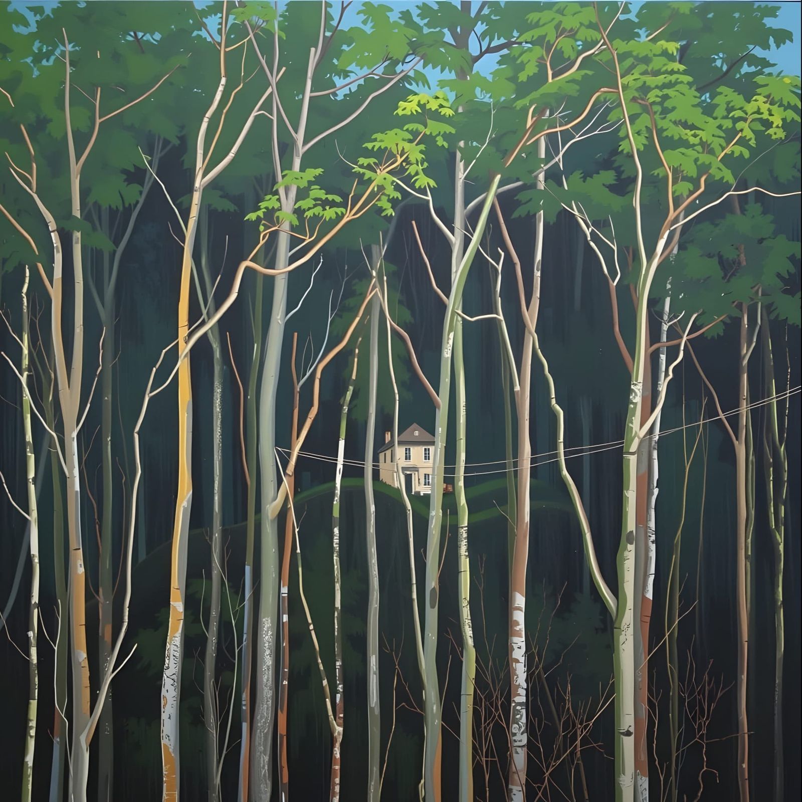 Abstract Landscape Painting of House Obscured by Trees