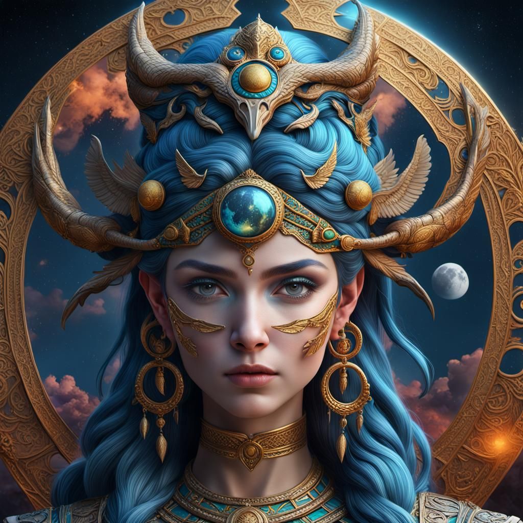 Vibrant Close-up of Goddess Artemis in Fantasy Art