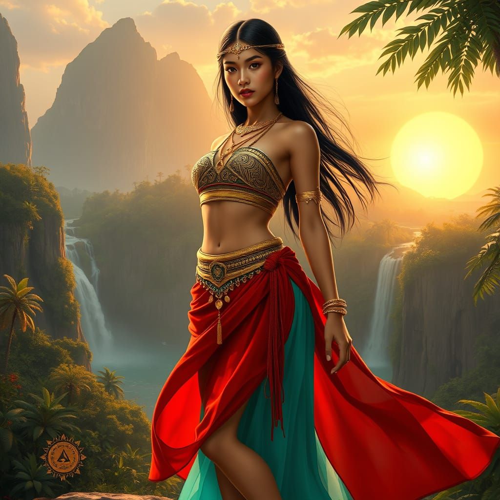 Filipina Woman in Ancient Gold Outfit