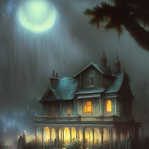 Ethereal Withered House at Night in Dark Fantasy Style