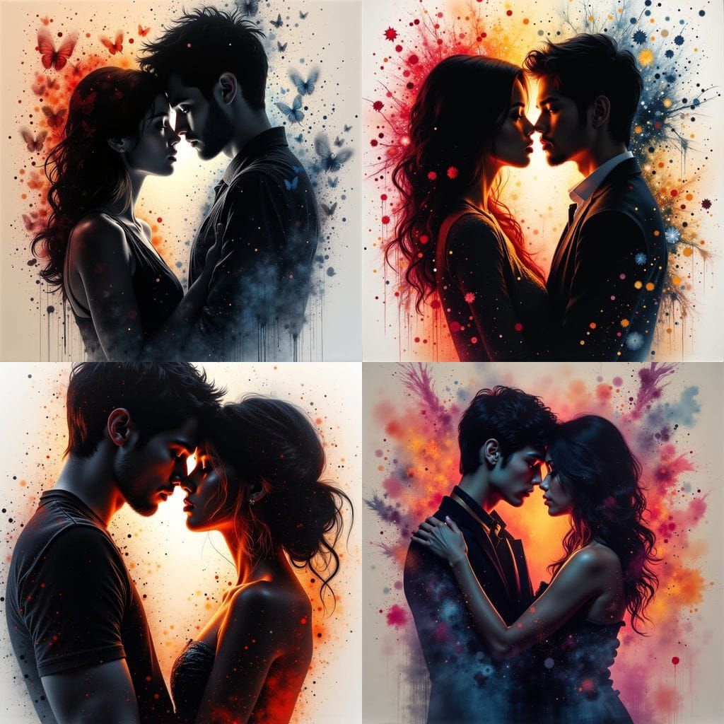 Intimate Couple in Abstract Alcohol Ink Style