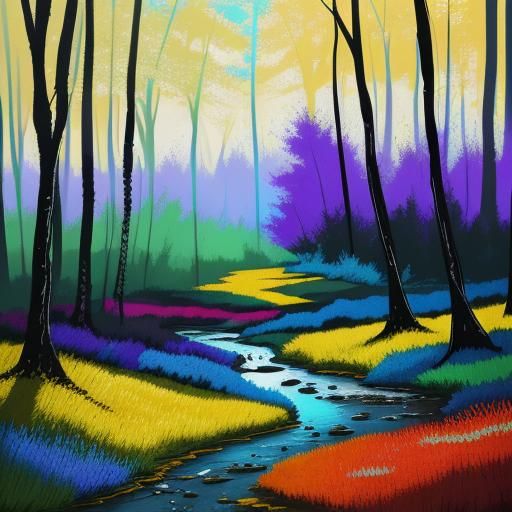 Expressionist Ink Splatter Landscape with Wild Trees