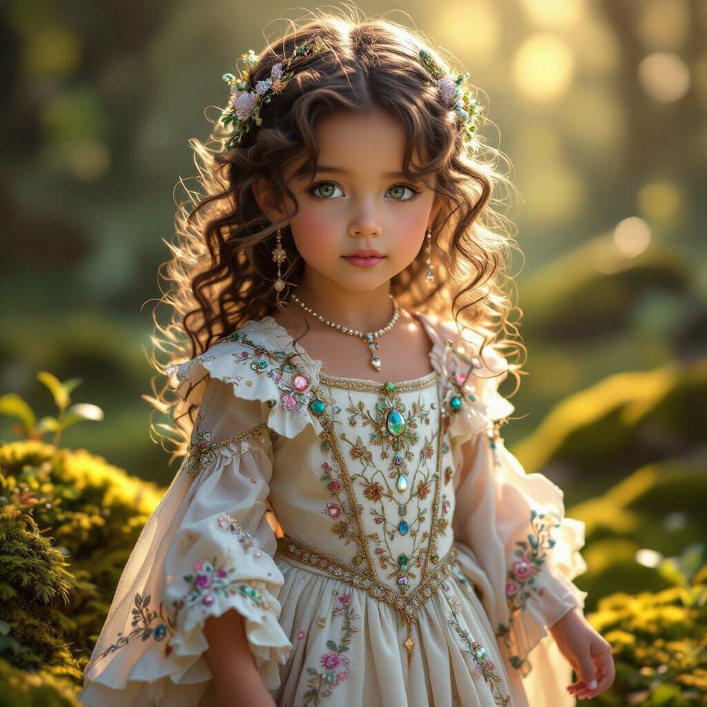 Girl in Fantasy Outfit with Magical Sunlight