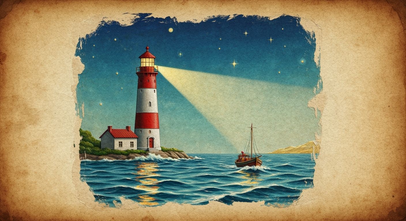 Embossed Vintage Lighthouse Scene in Digital Art Style