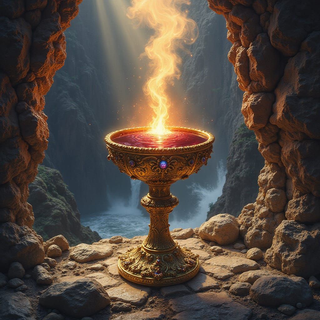 Ornate Holy Chalice with Wine and Jewels