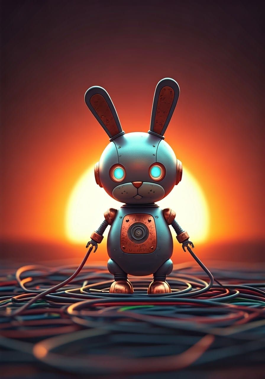 Bunny Robot Amidst Sunset Wires