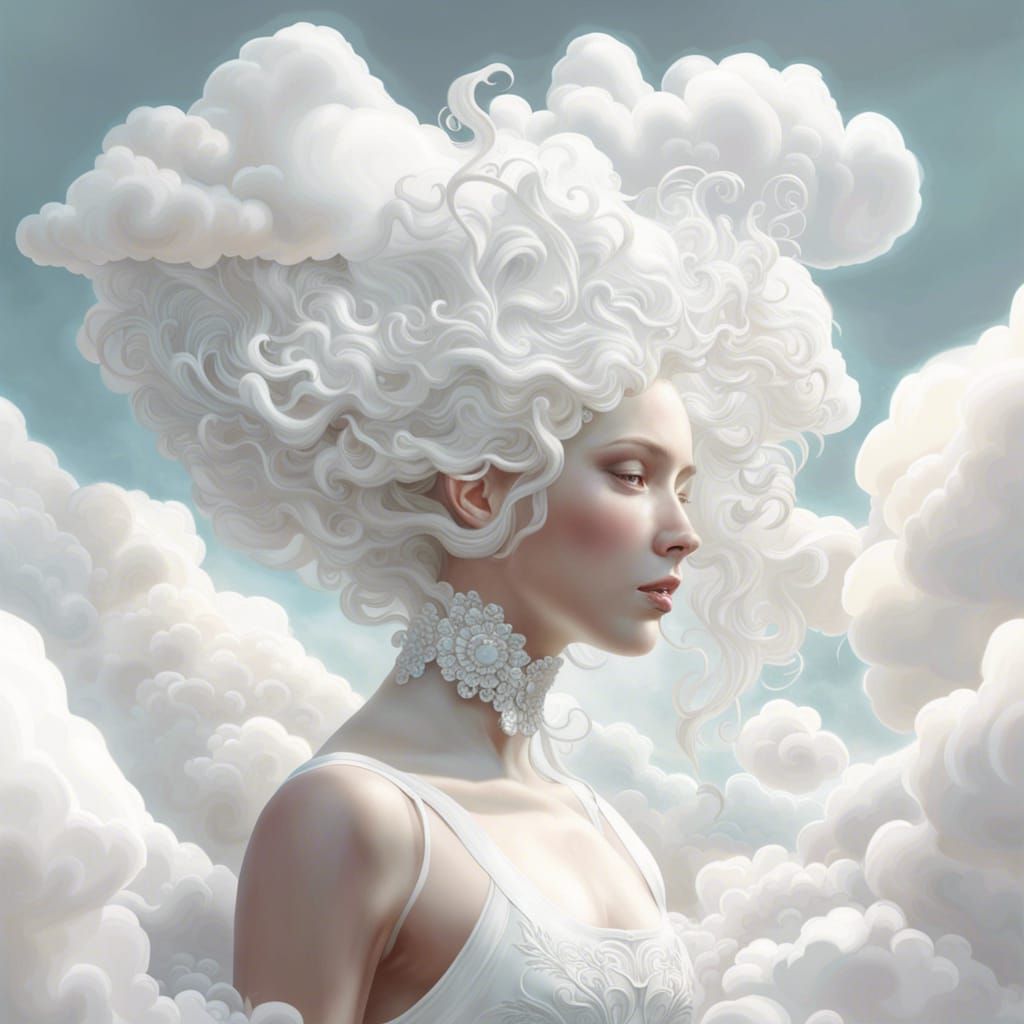 Ethereal White Fantasy Emerges from Translucent Clouds