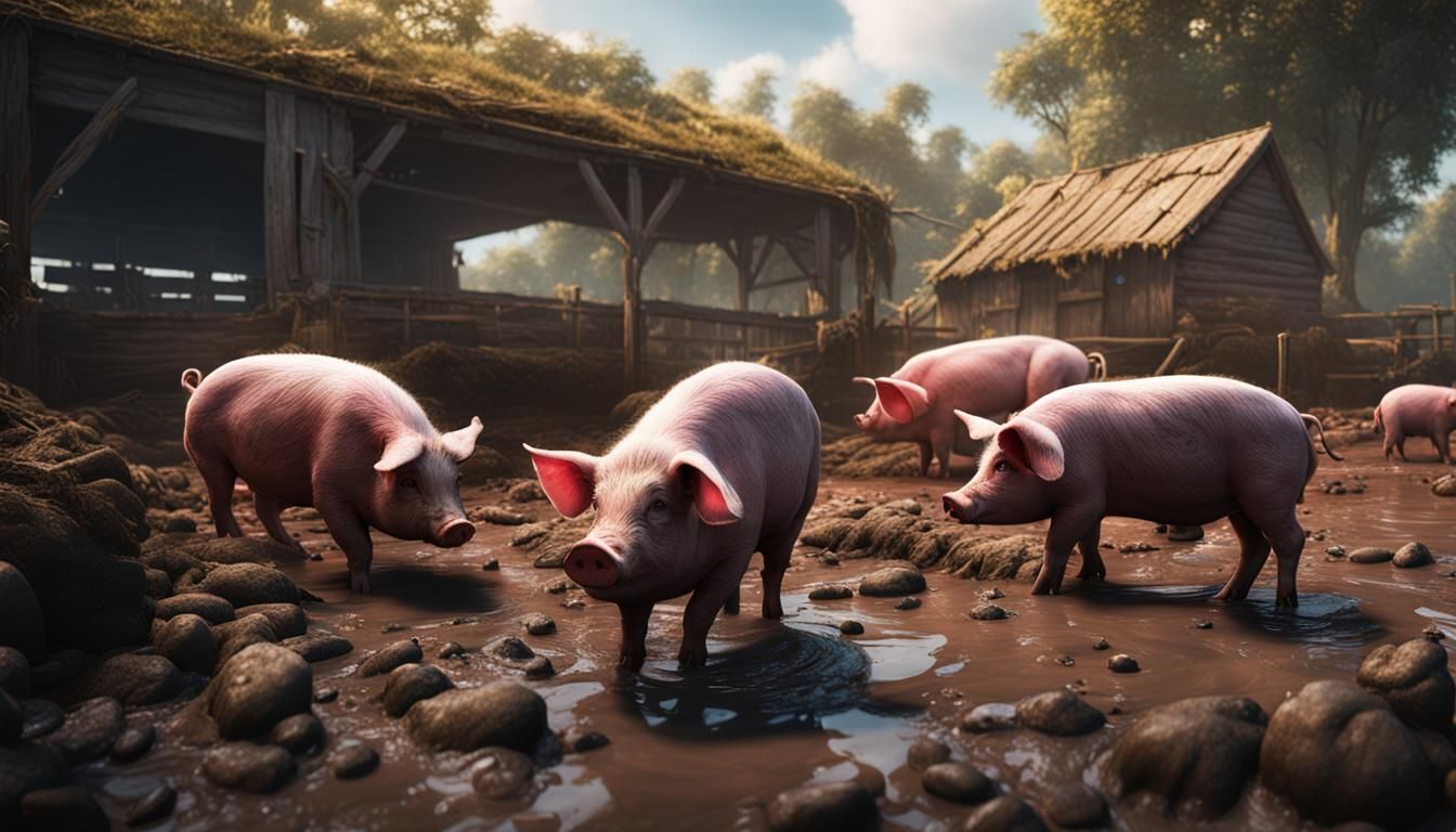 Pigs Frolicking in Mud: Fantasy Concept Art