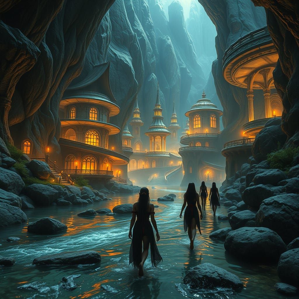 Surreal Dark Elf Metropolis in Fantasy Style