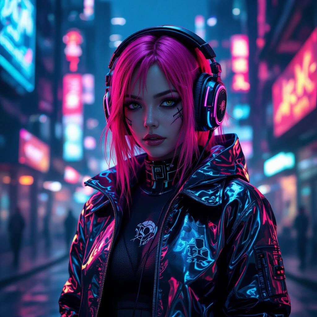 Cyberpunk Spider-Girl in Dystopian City, Matte Painting