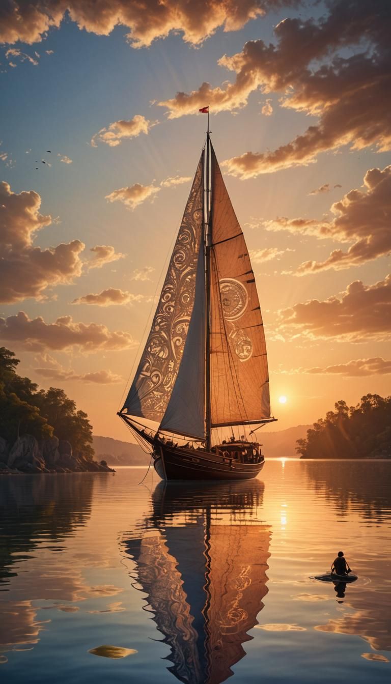 Breathtaking Sailboat with Mermaid at Sunrise