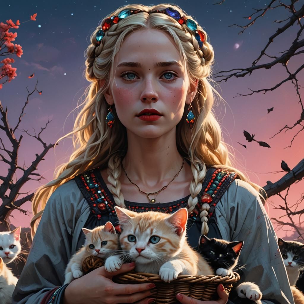Goddess with Kittens: Fantasy Art Masterpiece