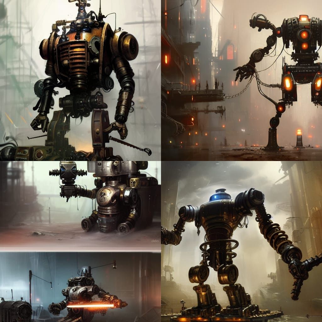 Steampunk ABC Warrior Robot in Dark Fantasy Art