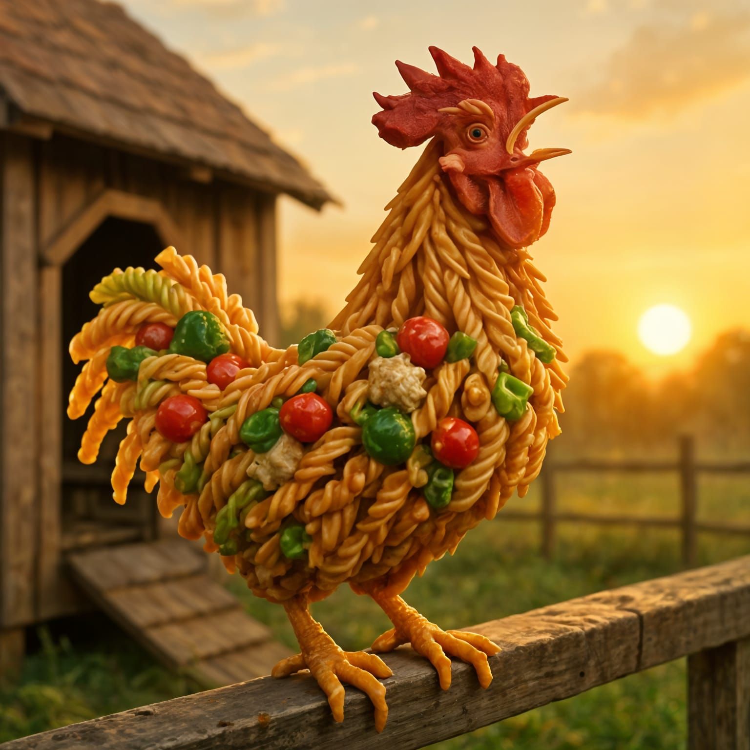 Pasta Salad Rooster Crowing at Sunrise