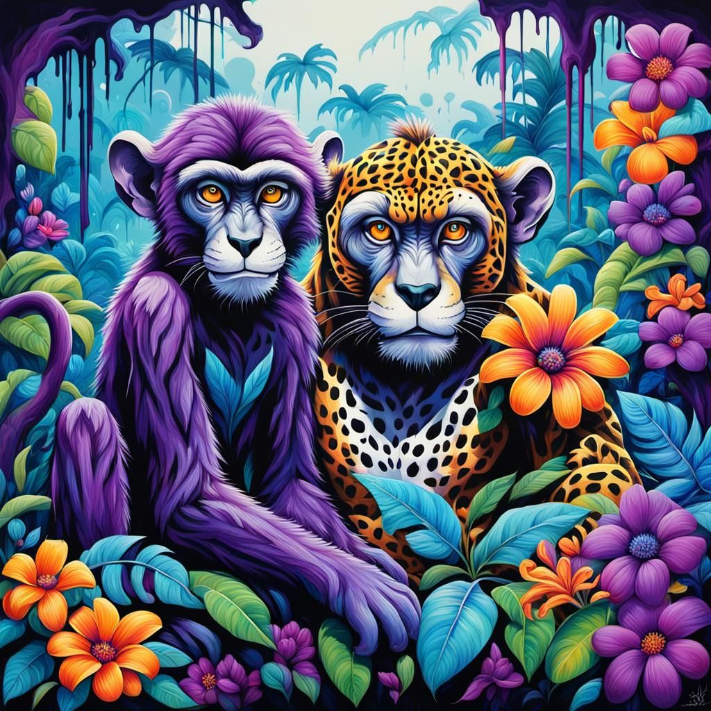 Two Friends Enjoying the Jungle of AI Art