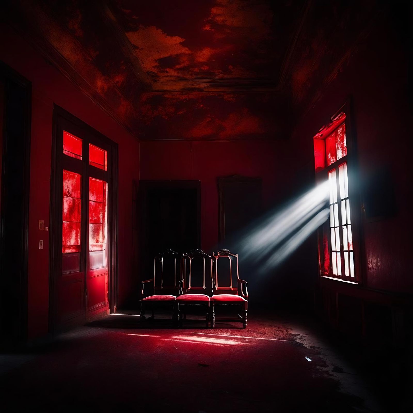 Photograph of an Enigmatic Red Room Interior
