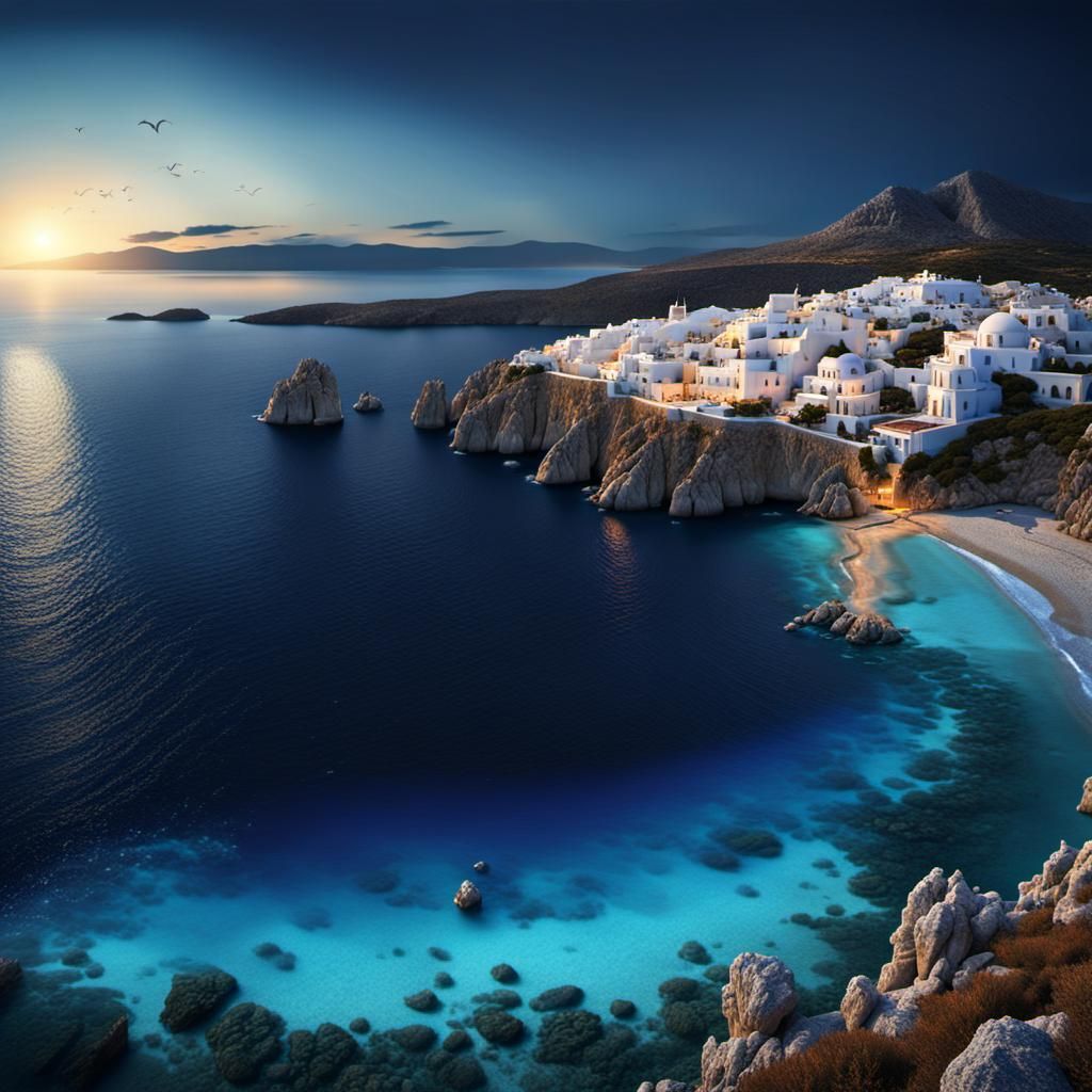 Cycladic Island at Dusk: Digital Matte Painting